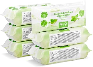by Amazon Fresh Baby Wipes, 360 Wipes, 6 Pack of 60, Wipes Without Plastic
