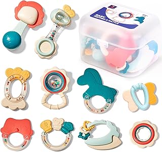 hahaland Baby Toys 0-6 Months - Baby Rattle Teething Toys 3-6 Months 10 Pcs | Easy-Hold Textured Teethers, Different Sounds Rattles for Babies 0-12 Months Gender Neutral Baby Gifts 5 4 3 Month Old Toy