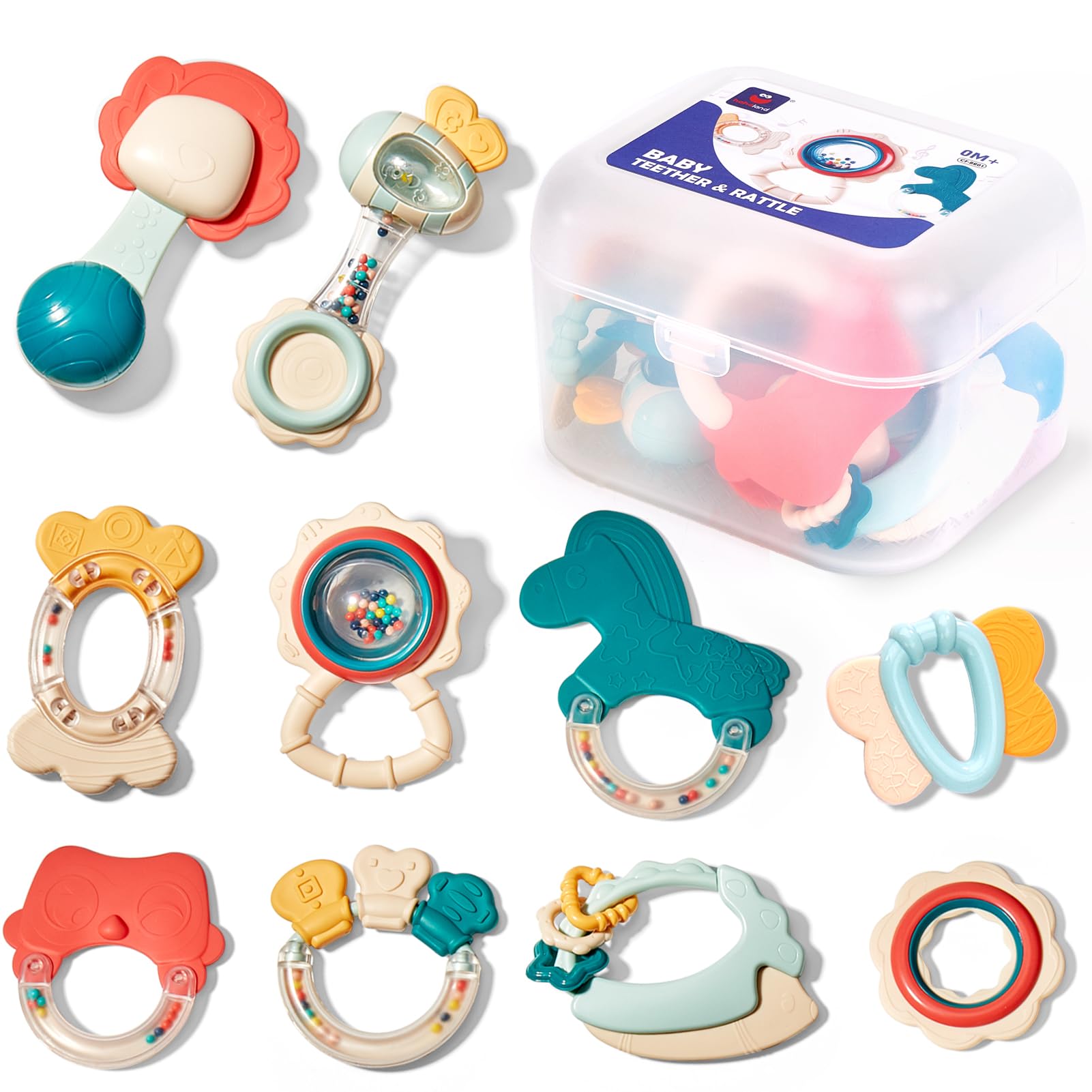 hahaland Baby Toys 0-6 Months - Baby Rattle Teething Toys 3-6 Months 10 Pcs | Ea