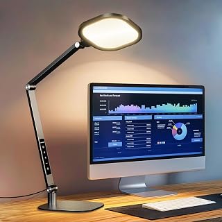 LitONES Desk Lamp with Swing Arm for Home Office, 1200LM Dimmable Desk Light for Study, Reading, Adjustable Table Lamp Task Light for Home Working, Desktop Lighting for Video Calls, Podcast