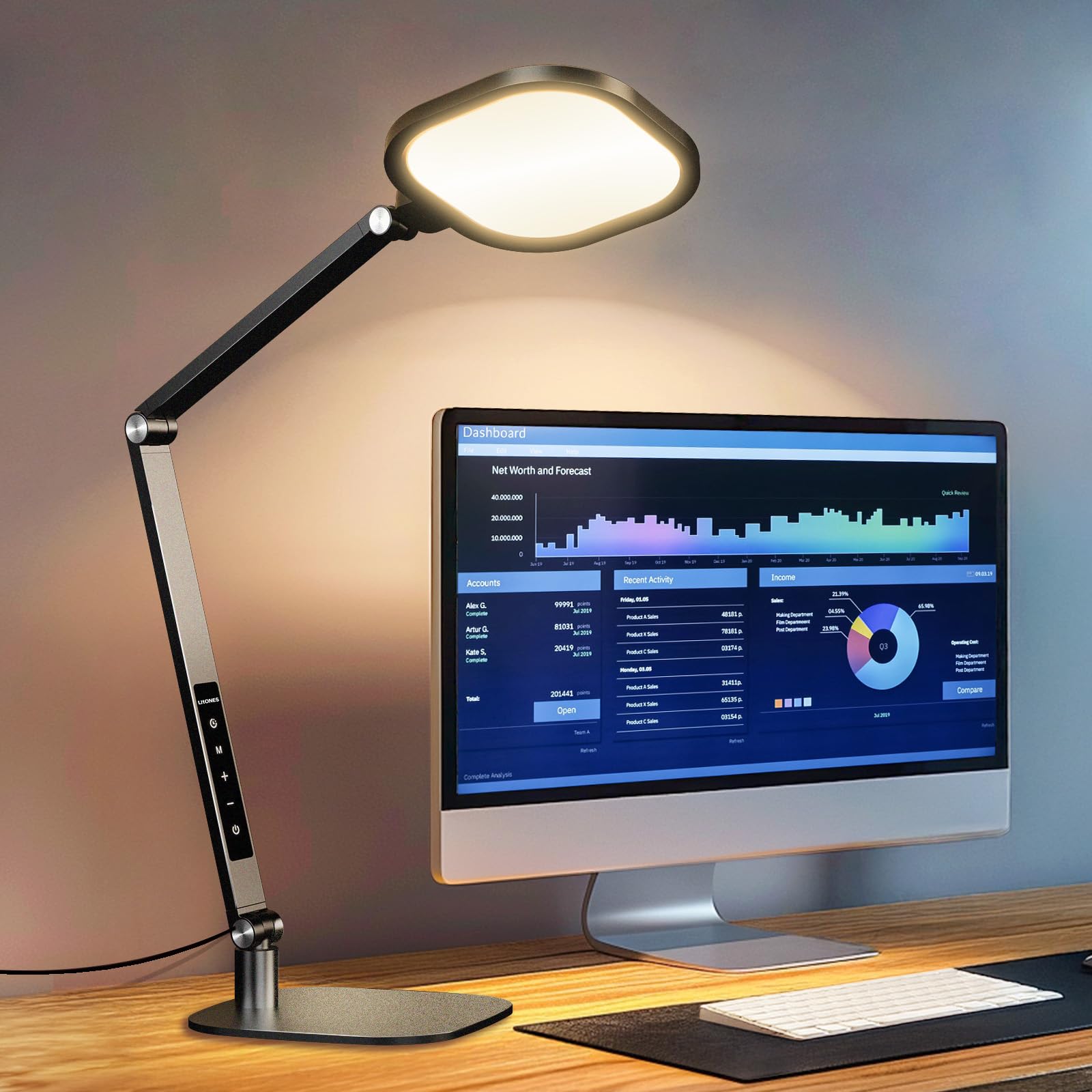 LitONES Desk Lamp with Swing Arm for Home Office, 1200LM Dimmable Desk Light for