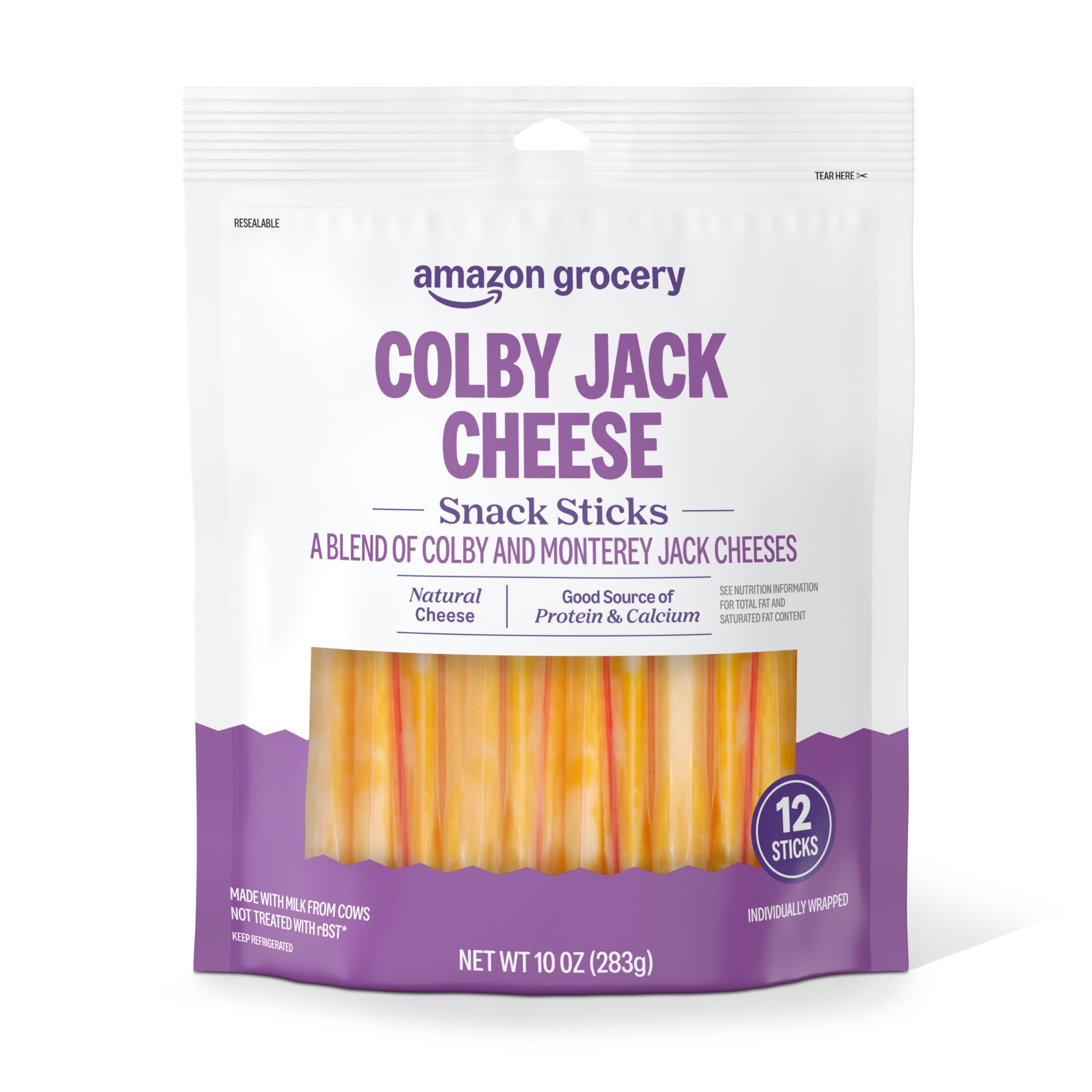 Amazon Grocery, Colby Jack Cheese Snack Sticks, 10 Oz, 12 Ct