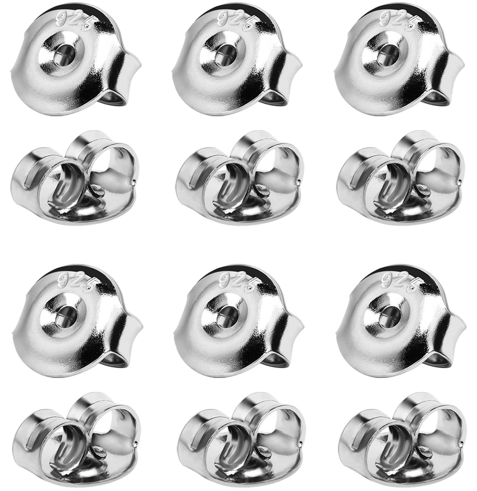 12PCS Real 925 Silver Earring Backs Replacements, 18K White Gold Plated Hypoalle