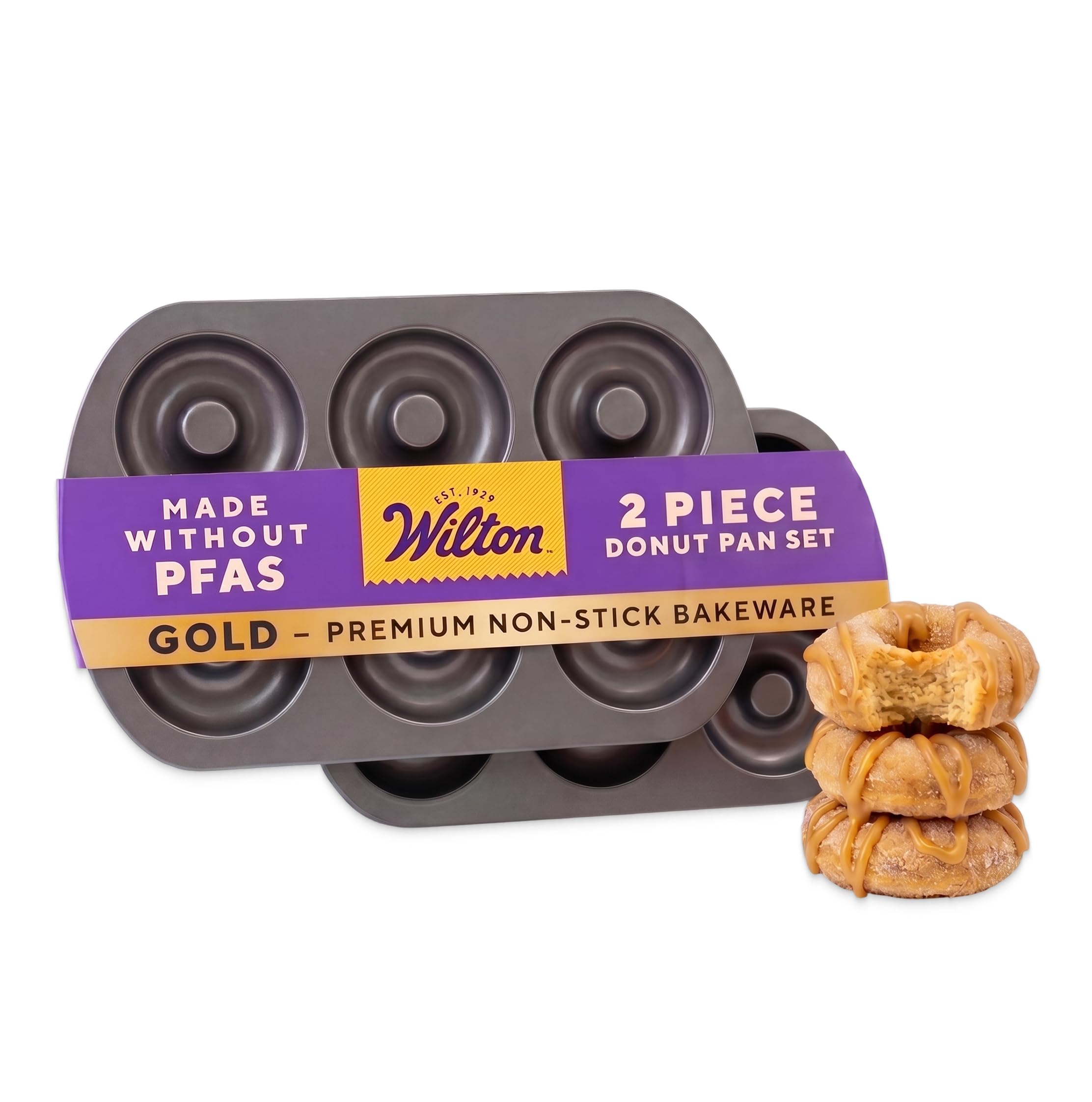 Wilton Gold Non-Stick Donut Pan Set, Made Without PFAS, 2-Piece | Non-Stick Stee