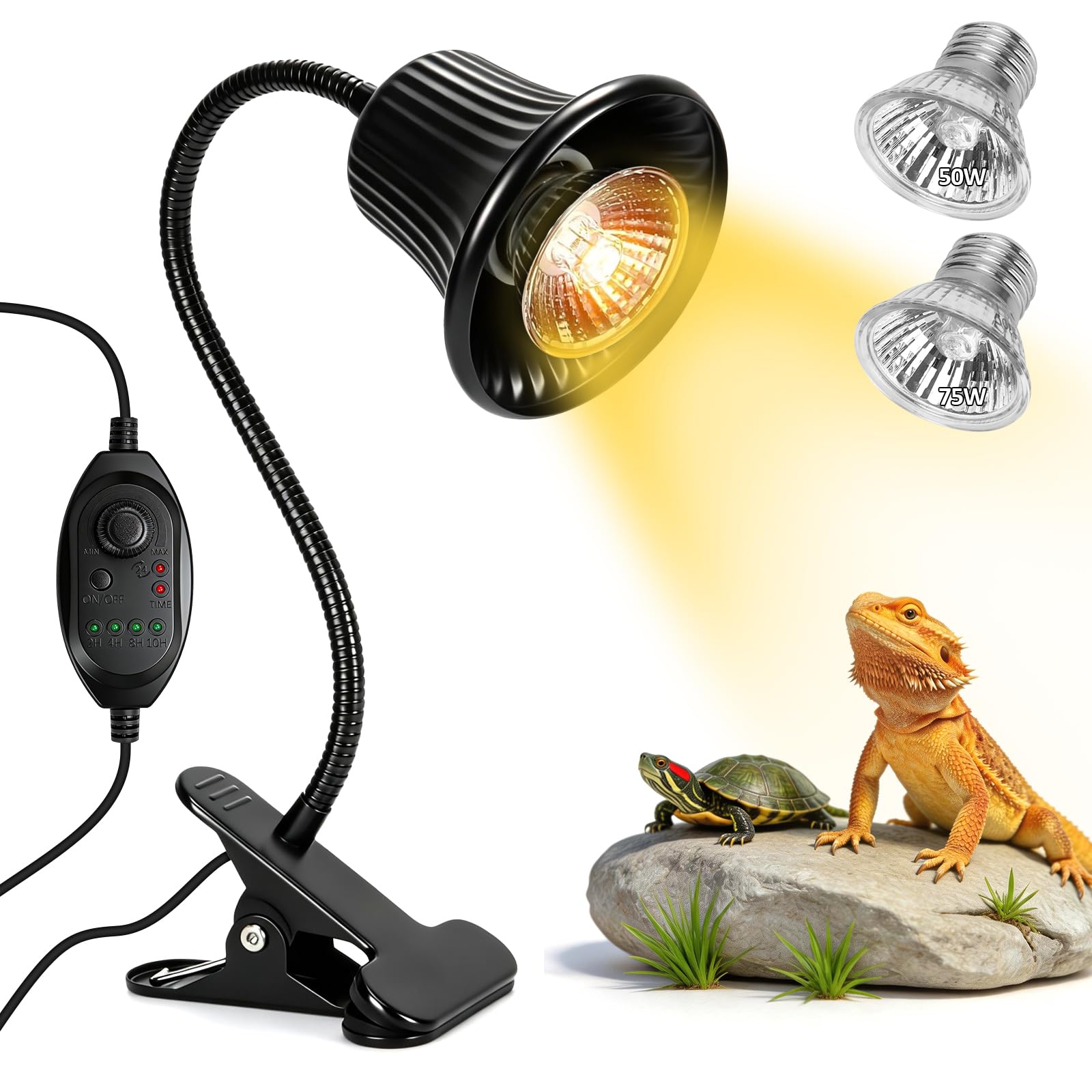 Reptile Heat Lamp, 2H,4H,8H,10H Cycle Timer Stepless Dimming Adjustment | Small 