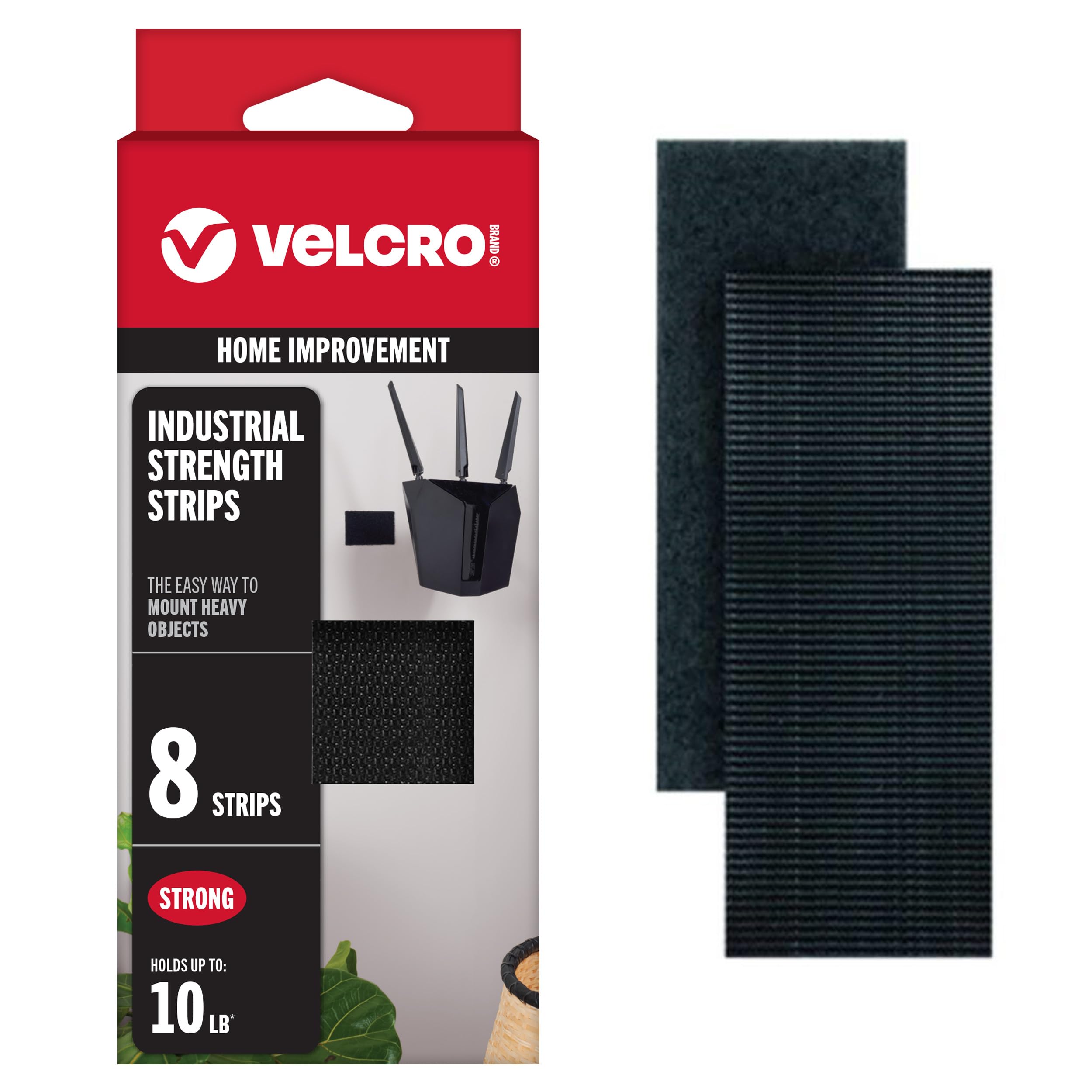 VELCRO Brand Heavy Duty Fasteners, Black, 4 x 2 in Strips, 8 Sets | Industrial S