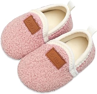 L-RUN Baby Boys Girls Wool Like House Slippers Kids Light Weight Anti-Skid Shoes for Outdoor Indoor Comfy Loafers