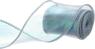2 3/8" Wide Sparkly Sheer Wired Organza Ribbon Pastel Shimmer Iridescent Chiffon Ribbons 5 Yard Green for Gift Wrapping Bouquet Wedding Bows
