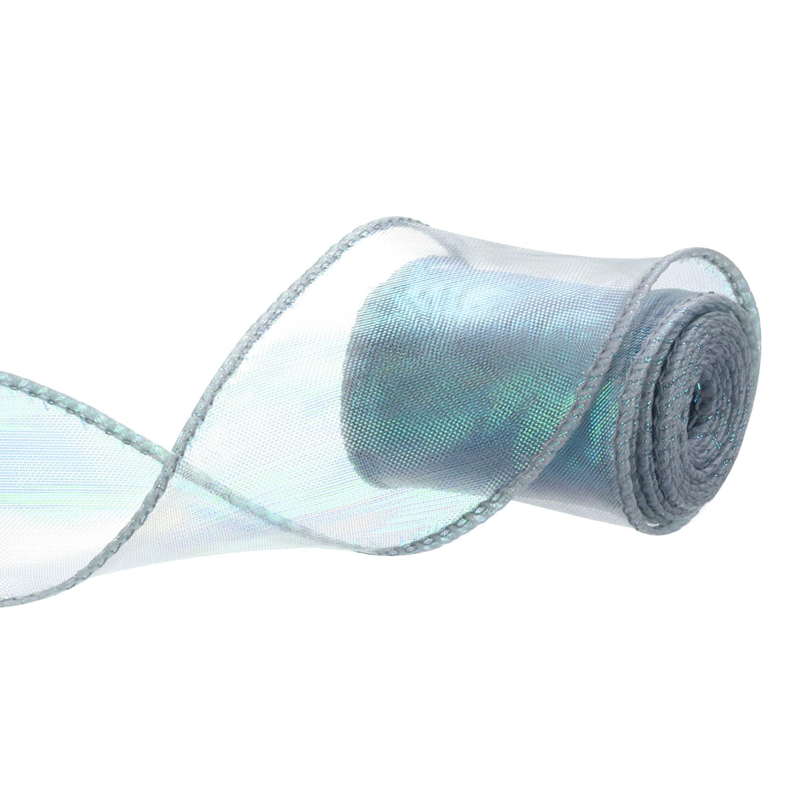 2 3/8" Wide Sparkly Sheer Wired Organza Ribbon Pastel Shimmer Iridescent Chiffon