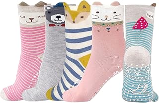 PUTUO Children's Girls' Non-Slip Socks: Cotton Socks for Boys Sports Socks for Girls, Non-Slip Socks for Children, Gift, 2-14 Years, 5 Pairs