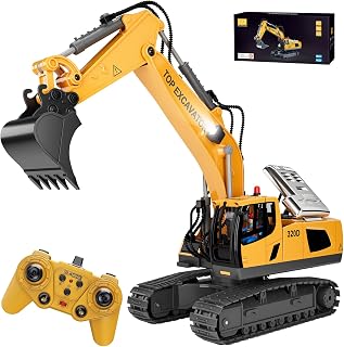 KIDMARKT Remote Control Excavator Toy for Boys, 11-Channel RC Construction Truck with Metal Parts, Lights & Dual Batteries, 120 Minutes Playtime, Rechargeable Digger Toy for Kids Ages 3-12, STEM Gift