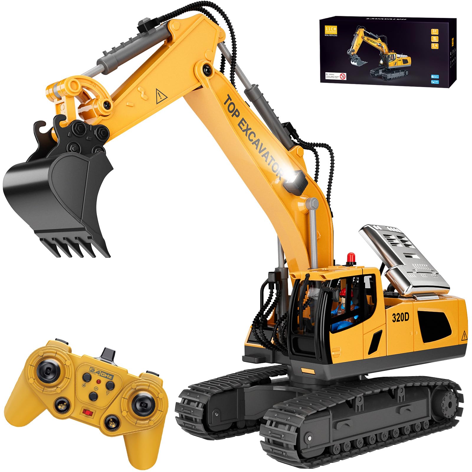 KIDMARKT Remote Control Excavator Toy for Boys, 11-Channel RC Construction Truck