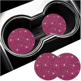 Bling Car Cup Holder Coaster, 2PCS Crystal Rhinestone Anti-Slip Shockproof Vehicle Drink Cup Mat for Women Girl, Automotive Interior Water Bottle Pad, Universal for Vehicles (Rose Red)