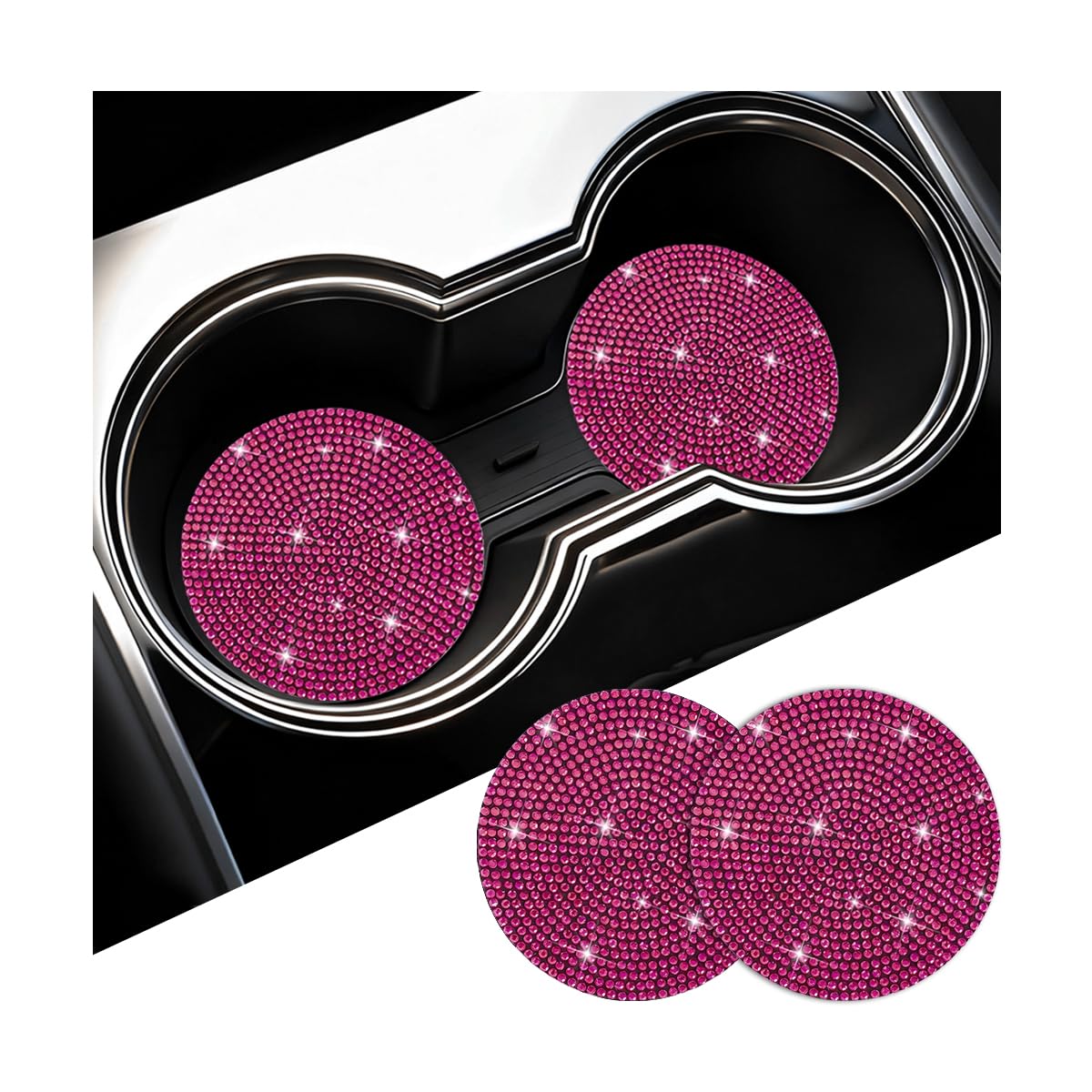 Bling Car Cup Holder Coaster, 2PCS Crystal Rhinestone Anti-Slip Shockproof Vehic