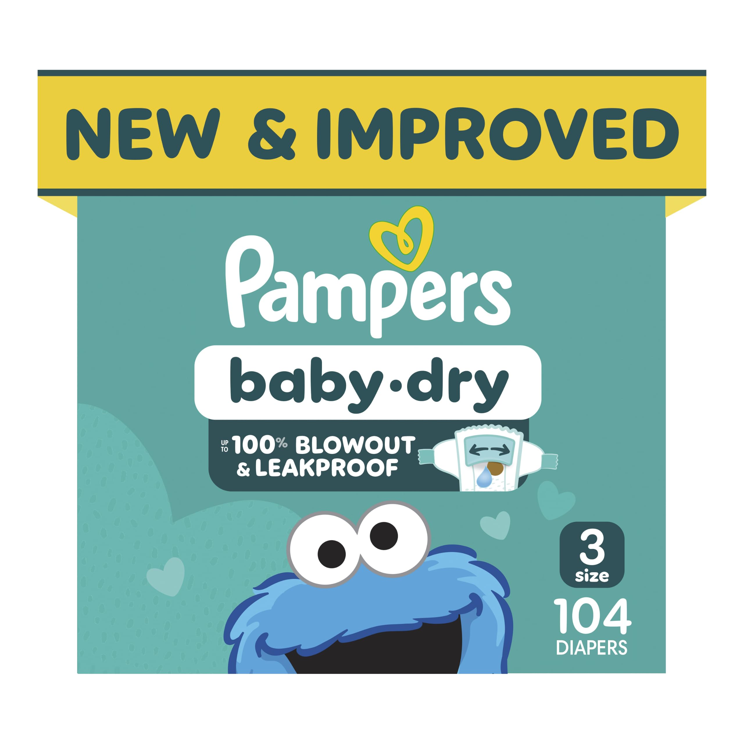 Pampers Baby Dry Ultra Cushiony Diapers, Size 3 (13-26 lbs), 104 Count, Up to 10