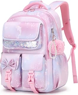 Girls Backpack, Backpack for Teens Multiple Pockets Lightweight Kids Bookbag for Primary School, Pink