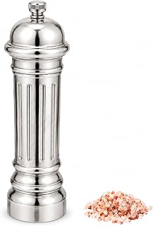 Aurevit Metal Salt Grinder, Heavy Duty High Output Salt Mill with Adjustable Coarseness, 316L Stainless Steel, Refillable (Silver)