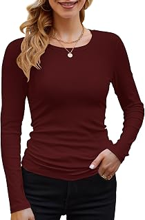 DUOEASE Women's Long-Sleeved Crew Neck Elegant Slim Fit T-Shirt