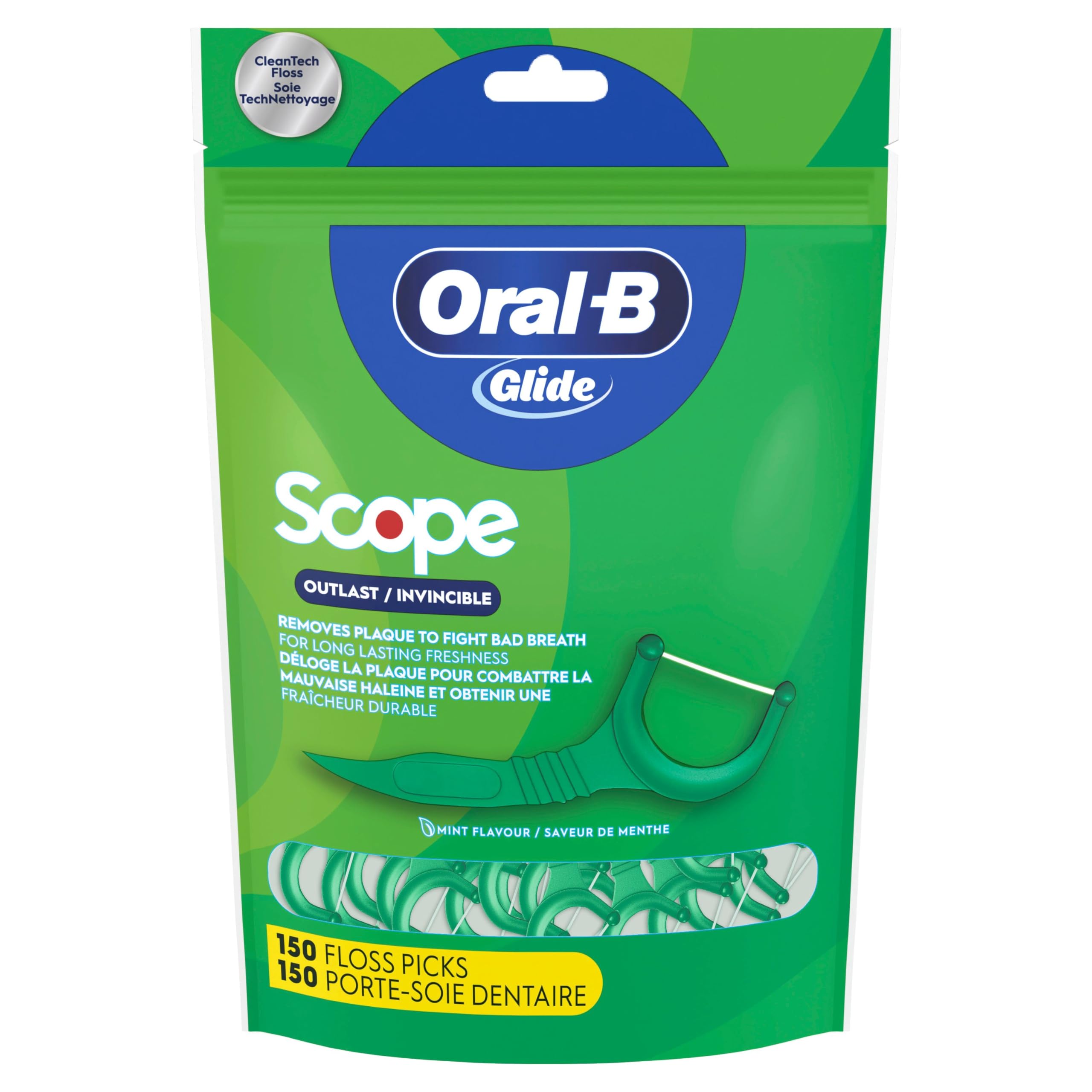 Oral-B Glide Complete with Scope Outlast Mint Flavour Floss Picks, 150 Count
