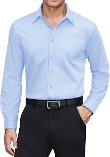 J.Ver Camicie da Uomo Elasticizzate antimacchia a Maniche Lunghe Tinta Unita Camicia Formale Business Casual Camicie abbottonate, Blu, XX-Large