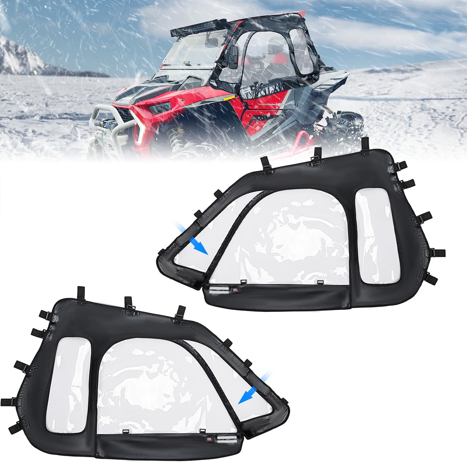 KEMIMOTO Soft Upper Doors, UTV Cab Enclosures Fit w/Roof, Mirror&Windshield | Co