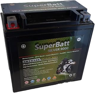 SuperBatt SBTX14S YTX14-BS YTX14BS VRLA AGM High Power Motorcycle Battery 12V 14AH 200A - L 150mm X W 86mm X H 146mm - Factory Sealed Ready to Fit & Use No Spill - Motorbike, ATV Quad, Scooter