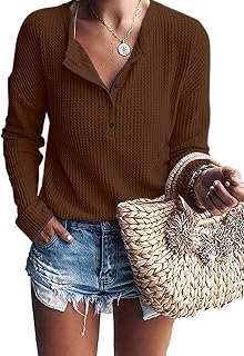 WNEEDU Women's Waffle Knit Tunic Tops Long Sleeve Henley Shirts