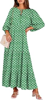 ANRABESS Womens Boho Maxi Dresses 2026 Summer V Neck Puff Sleeve Floral Flowy Swing Fall Casual Long Dress