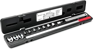 Powerbuilt 13-Pc Serpentine Belt Tool Set, Extra Long Handle, 13-19mm | Extra-long belt tool with adjustable 2-piece handle, 13-19mm sockets, crowfoot wrenches, extension, drive adapter.