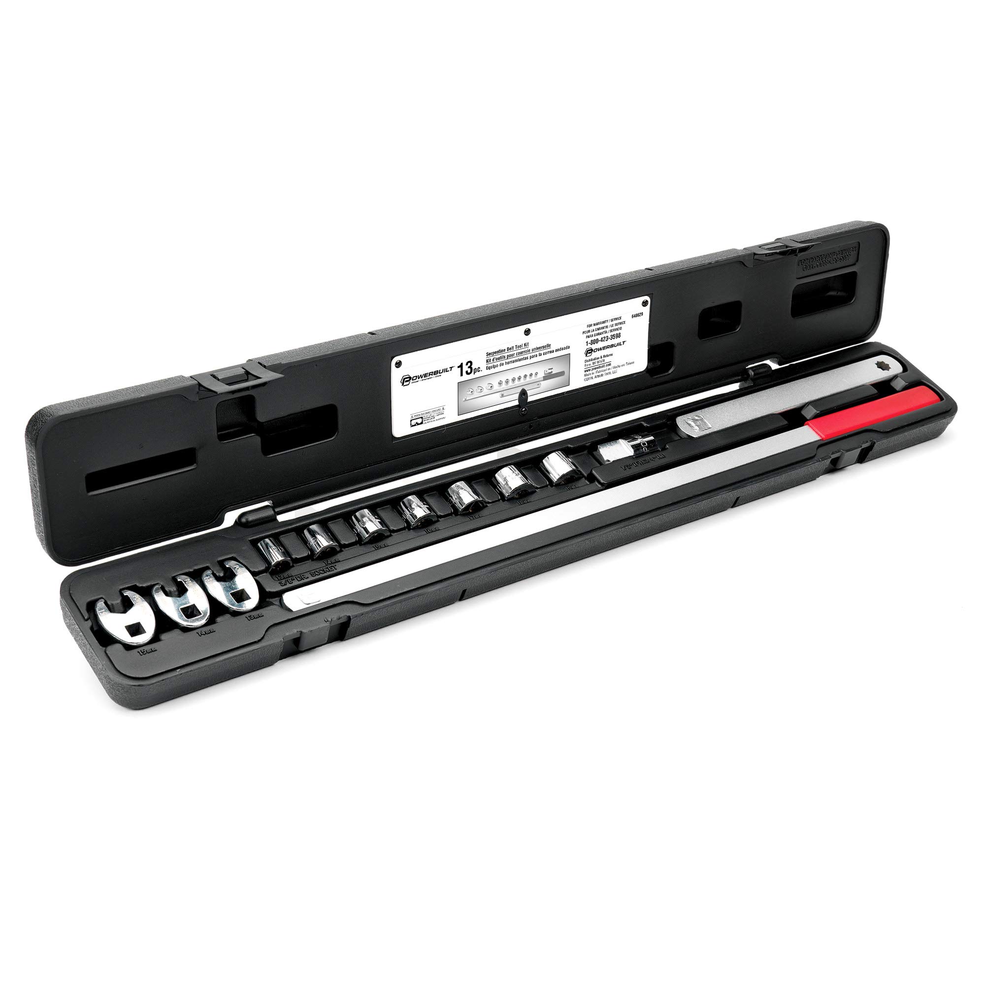 Powerbuilt 13-Pc Serpentine Belt Tool Set, Extra Long Handle, 13-19mm | Extra-lo