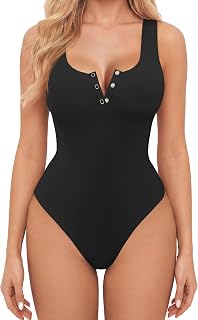 Avidlove Bodysuits for Women Button Down Square Neck Sleeveless Body Suit Snap Closure Double Lined Tank Tops Bodysuit