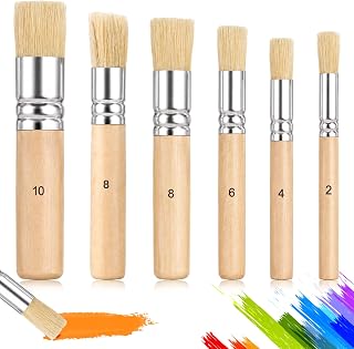 Ocapind 6 Pcs Natural Bristle Stencil Brush Set Wooden Stencil Brush 6 Size | Art Painting Brushes, Wood Paint Template Brush, for Acrylic Oil Watercolor, Art Project, Card Making, DIY Crafts