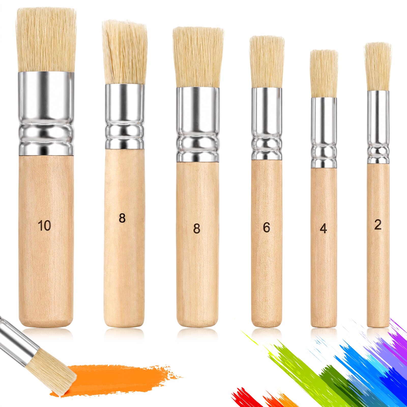 Ocapind 6 Pcs Natural Bristle Stencil Brush Set Wooden Stencil Brush 6 Size | Ar