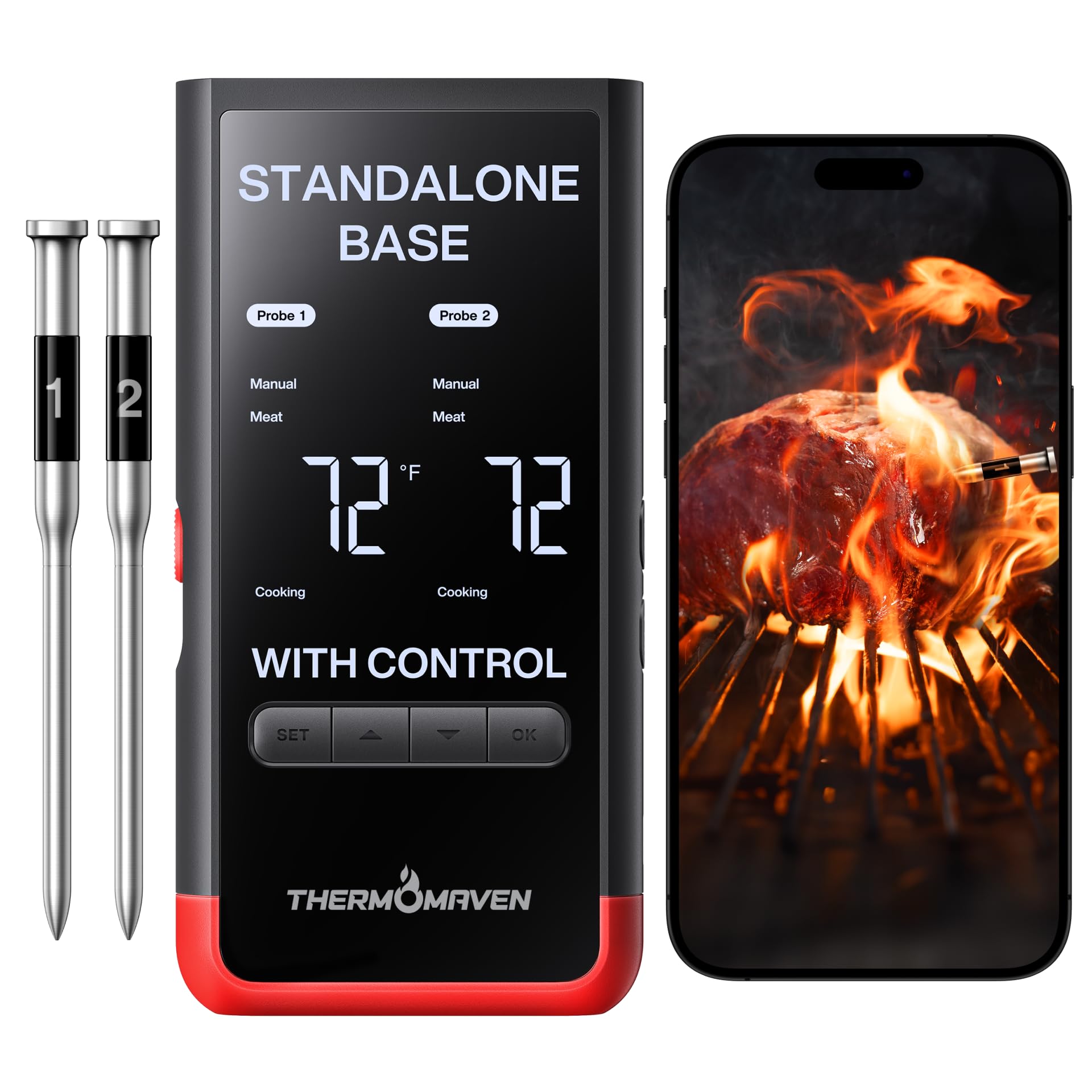 ThermoMaven WiFi Wireless Meat Thermometer, 2 Probes, Smart Base, 6 Sensors | Un