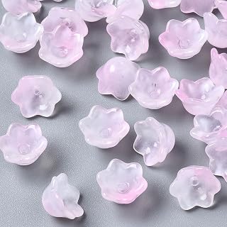 100Pcs Transparent Spray Painted Flower Glass Beads Spacers Caps Two Tone Mini Trumpet Flower Crystal Beads for DIY Earring Bracelet Necklace Jewelry Making Crafts 7x11.5x11.5mm Pink