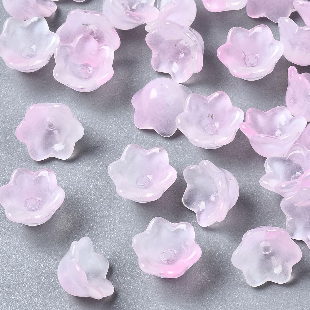 100Pcs Transparent Spray Painted Flower Glass Beads Spacers Caps Two Tone Mini T