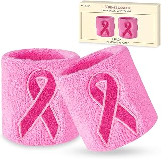 NICEMOVIC Breast Cancer Awareness Accessories,Breast Cancer Gifts for Woman, 2 Pack Ribbon Wristbands, Breast Cancer Ribbon, Sports Wristbands - Pink