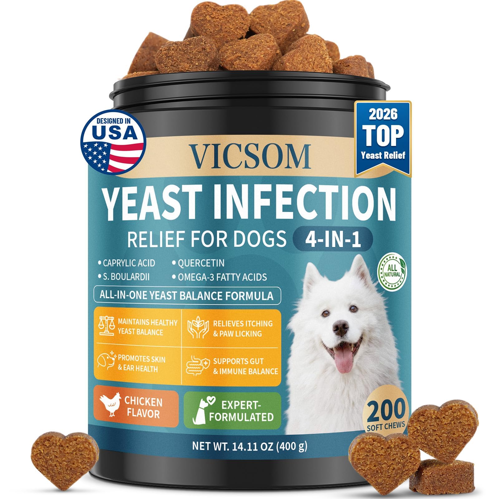 Yeast Infection Treatment for Dogs, Dog Yeast Chews Itch Relief 200 Chews