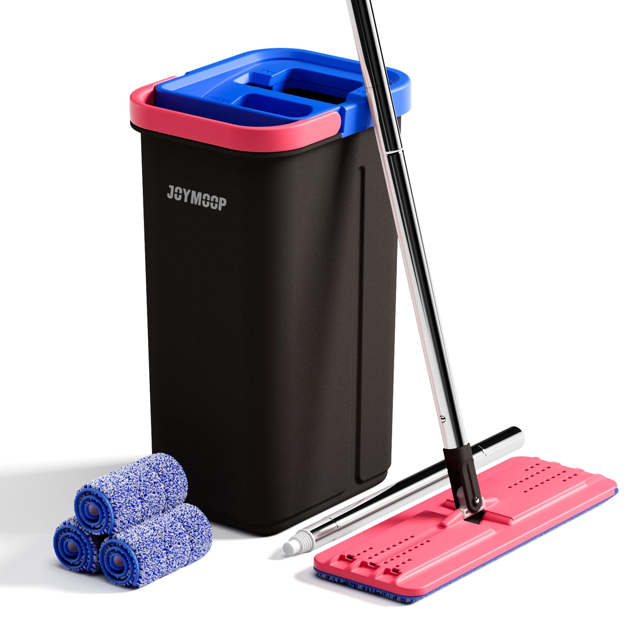 JOYMOOP Mop and Bucket Set for Home, Hands-Free Self-Cleaning System, with 3 Reu