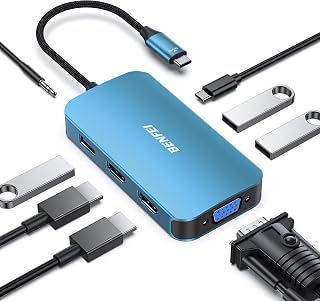 BENFEI MST 8-in-1 USB C Docking Station, USB C Hub with 2*HDMI/1*VGA/3*USB 3.0/100W Power Delivery/0.1" Aux-Audio, Compatible with iPhone 15 Pro/Max MacBook Pro/Air 2023 iPad Pro iMac S23