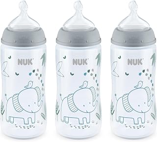NUK Smooth Flow Anti-Colic Baby Bottle, 10 oz (300 mL), Grey Elephant, 3 Pack