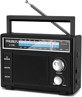 PRUNUS J-136 Portable Radio AM FM Battery Operated and Plug in Wall | Transistor Radio Loud Speaker Support AUX in and Micphone in, Small Radios Portable AM FM