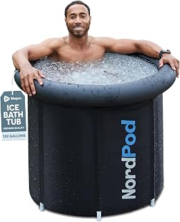 Lifepro NordPod Ice Bath Tub Portable Cold Plunge Water Therapy Pool | Thermal insulated indoor or outdoor recovery tub for athletes includes an all-weather lid, 8 legs, pump, and storage bag
