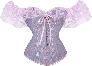 Moessa Women Floral Lace Off Shoulder Corset Bustier Boned Overbust Corset Bodyshaper Lingerie Top