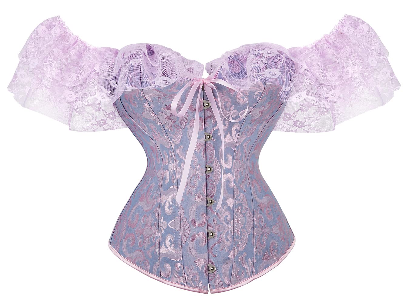 Moessa Women Floral Lace Off Shoulder Corset Bustier Boned Overbust Corset Bodys