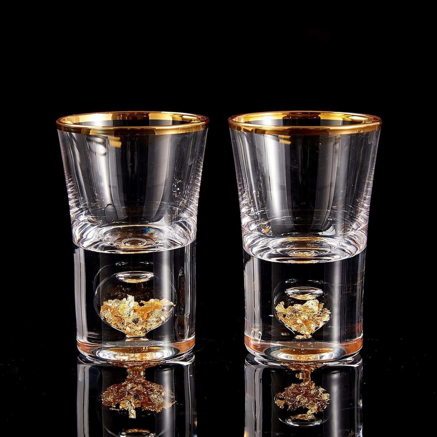 DUJUST Shot Glasses (45ml), Crystal Shot Glass Set Decorated with 24K Gold Leaf 