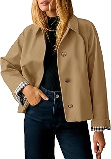 Tankaneo Ladies Lightweight Single Breasted Short Trench Coat Jackets