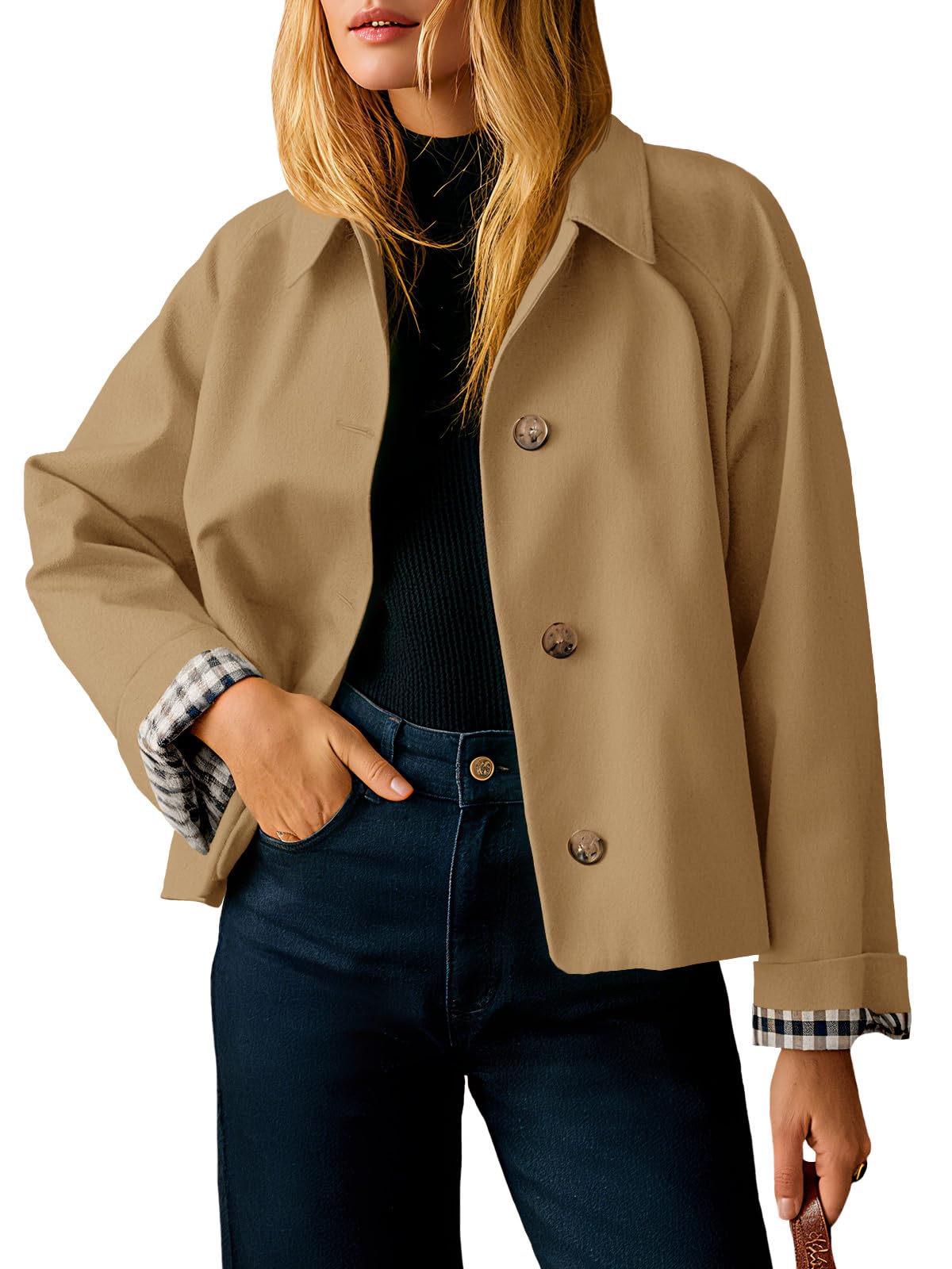 Tankaneo Ladies Lightweight Single Breasted Short Trench Coat Jackets