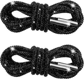 PAGOW 1 Pair Glitter Rhinestone Rope, Bling Crystal Round Shoe Laces, Shiny Drawstring Cords for Sneakers, 47.2in(120cm)