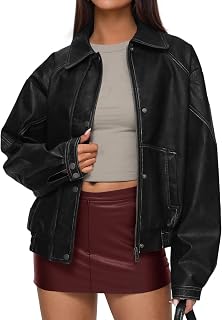 PRETTYGARDEN Faux Leather Jacket Women's Bomber Jacket Zipper Oversized Jackets Autumn Fashion Winter Coats 2025